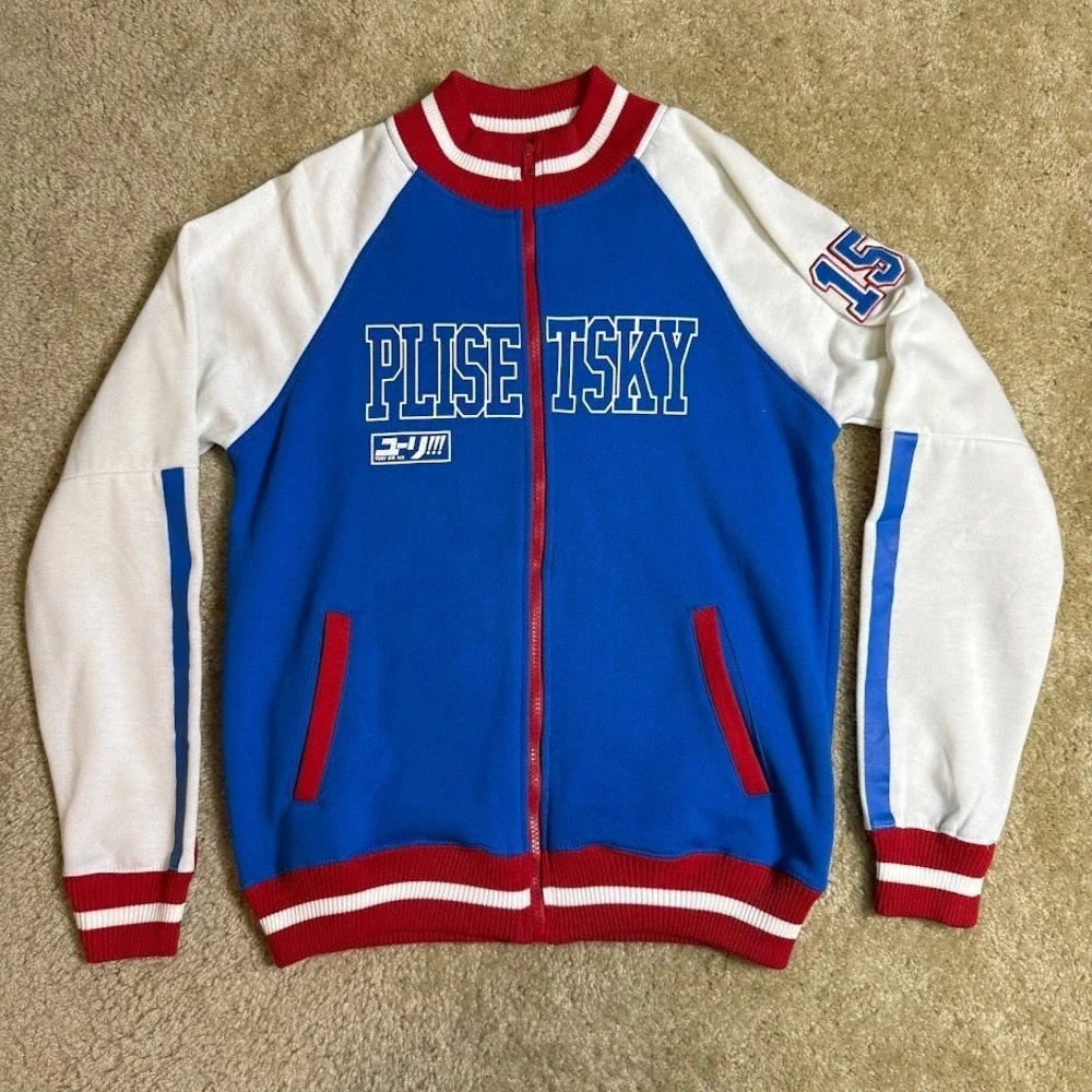 Yuri on Ice Plisetsky‎ 15 Men's Medium Blue Varsity Jacket Anime